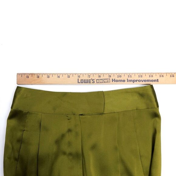 Olive Green Wide Leg Silk Pants - Picture 3 of 6